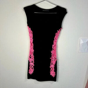 Symphony Black Dress Pink Open Cutout Stitch Sides Bodycon Mini Dress Size Small